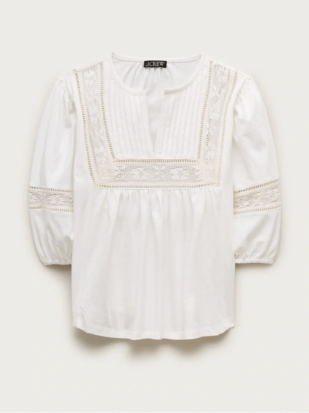 J Crew Lace-trim puff-sleeve shirt in broken-in jersey